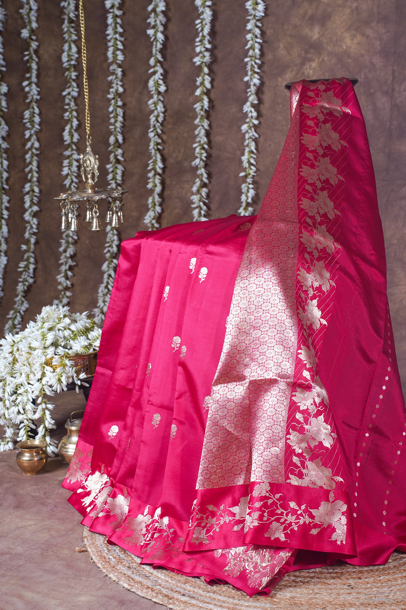 Rani Pink Handloom Pure Silk Banarasi Saree