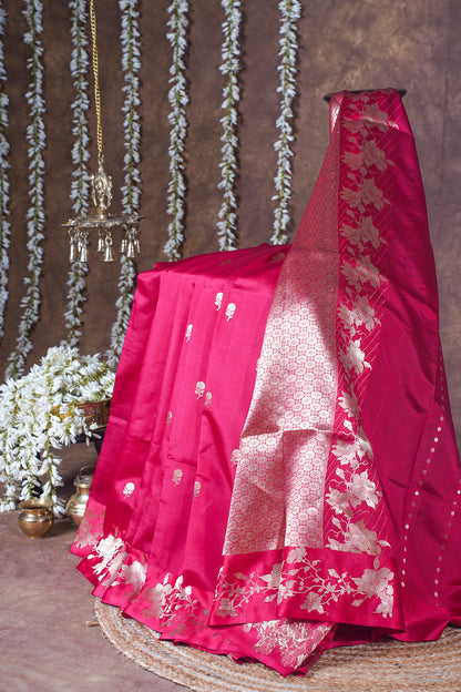 Rani Pink Handloom Pure Silk Banarasi Saree