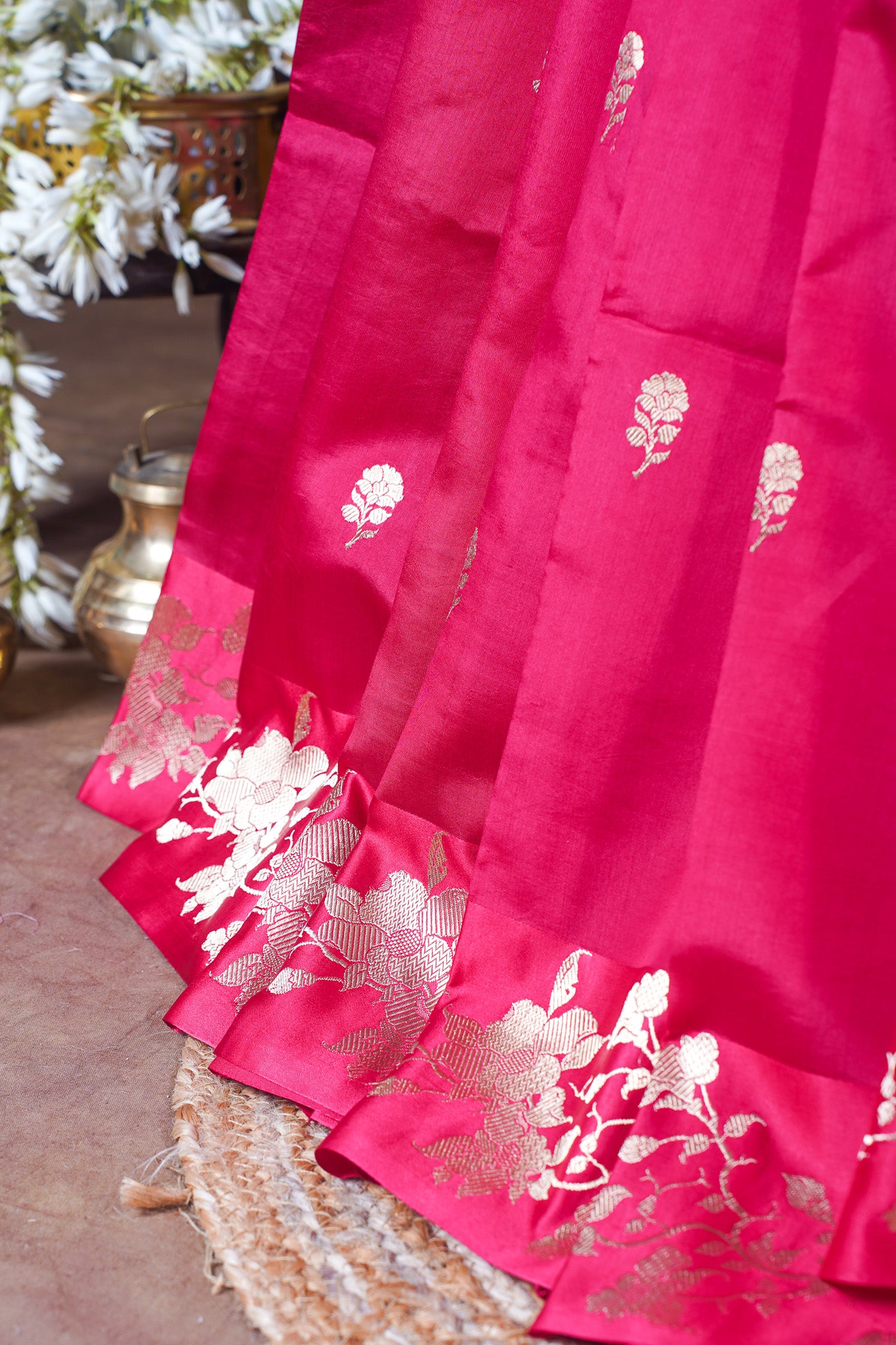 Rani Pink Handloom Pure Silk Banarasi Saree