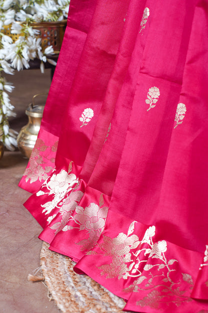 Rani Pink Handloom Pure Silk Banarasi Saree