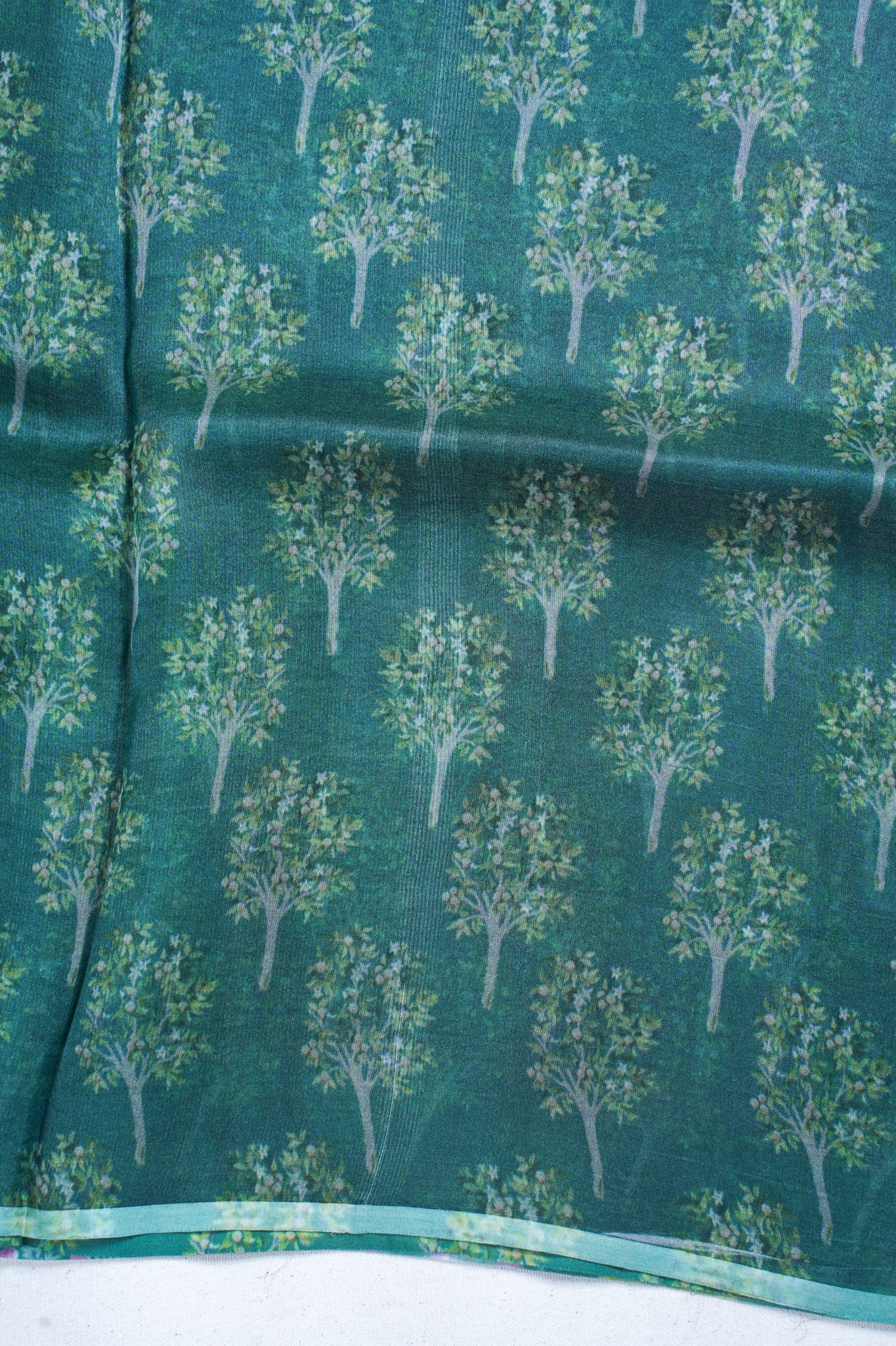 Forest Green Pure printed Kora organza silk saree