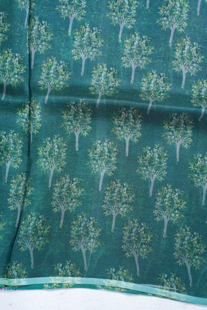 Forest Green Pure printed Kora organza silk saree