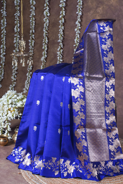 Royal Blue Handloom Pure Silk Banarasi Saree