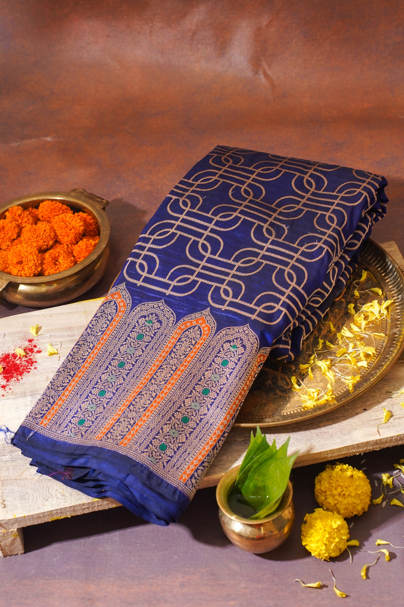 Royal Blue Banarasi Pure Katan Silk Minakari Jaal Saree