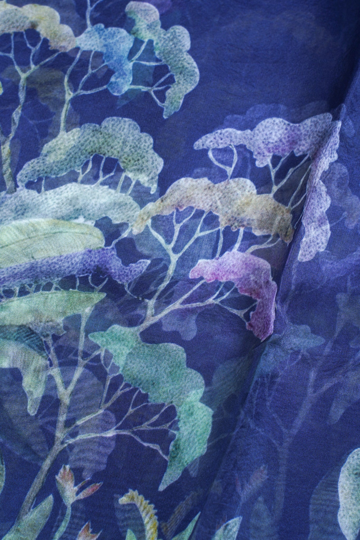 Midnight Blue Pure printed Kora organza silk saree