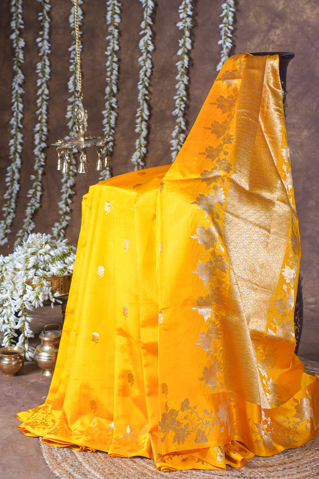 Mustard Yellow Handloom Pure Silk Banarasi Saree