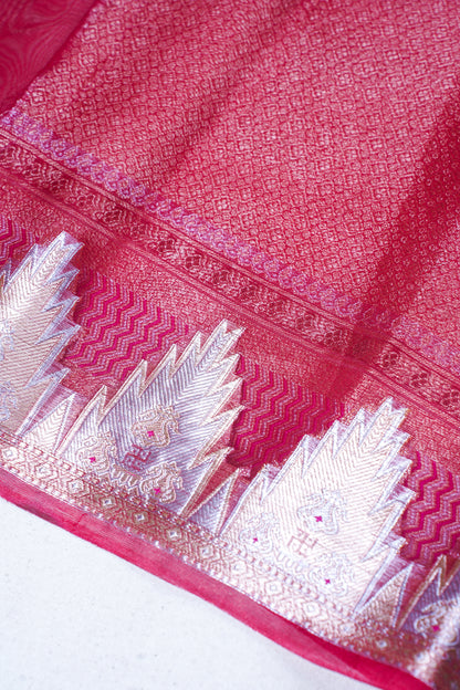 Ruby Red Banarasi Pure Tissue Silk Saree