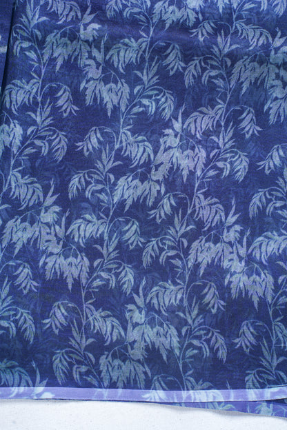 Midnight Blue Pure printed Kora organza silk saree