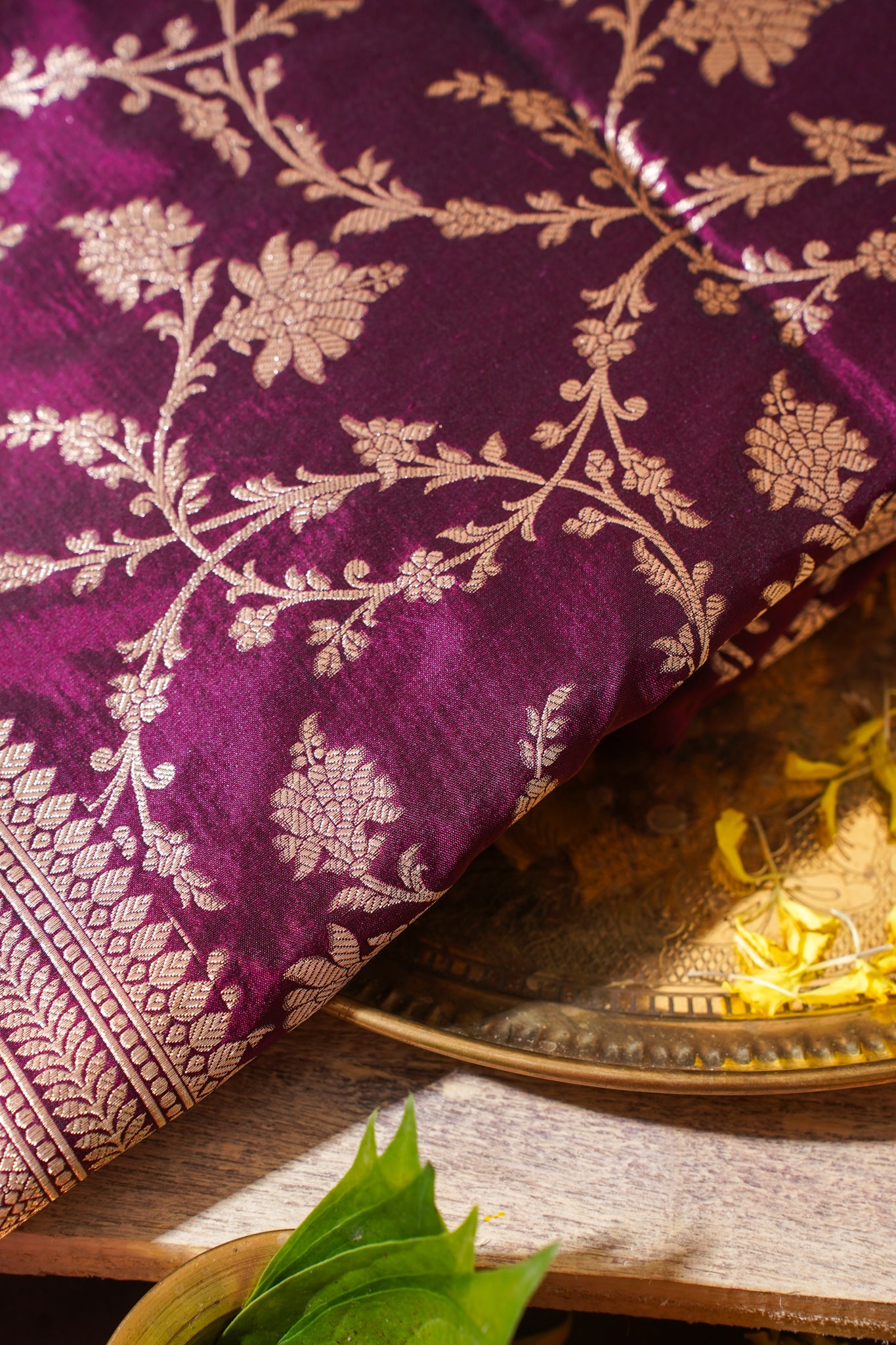 Wine Banarasi Pure Katan Silk Jaal Saree