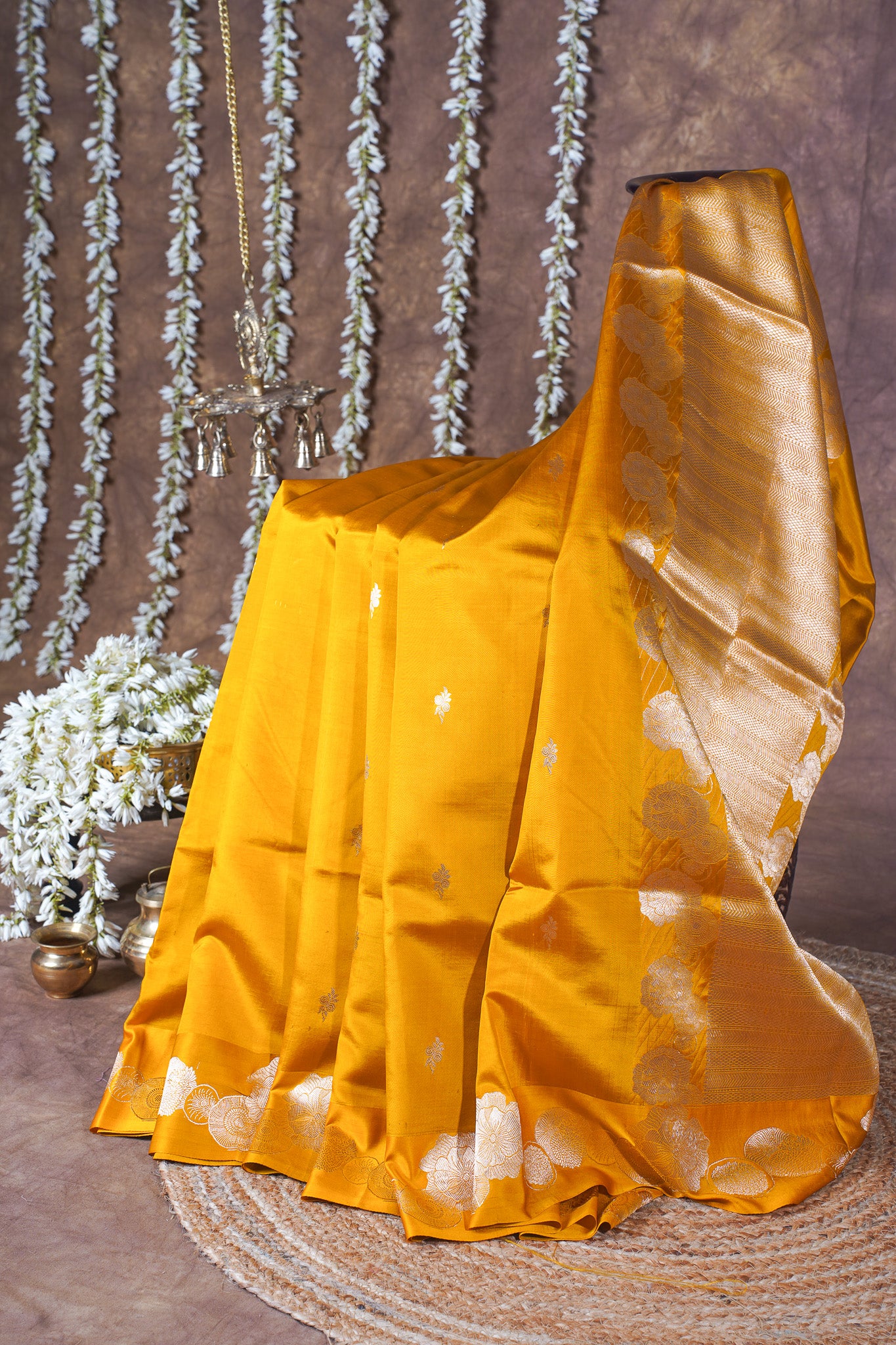 Golden Mustard Handloom Pure Silk Banarasi Saree