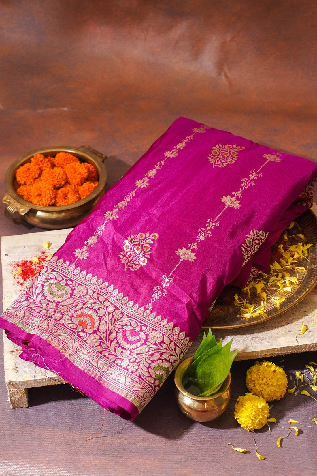 Rani Pink Banarasi Pure Katan Silk Minakari Saree