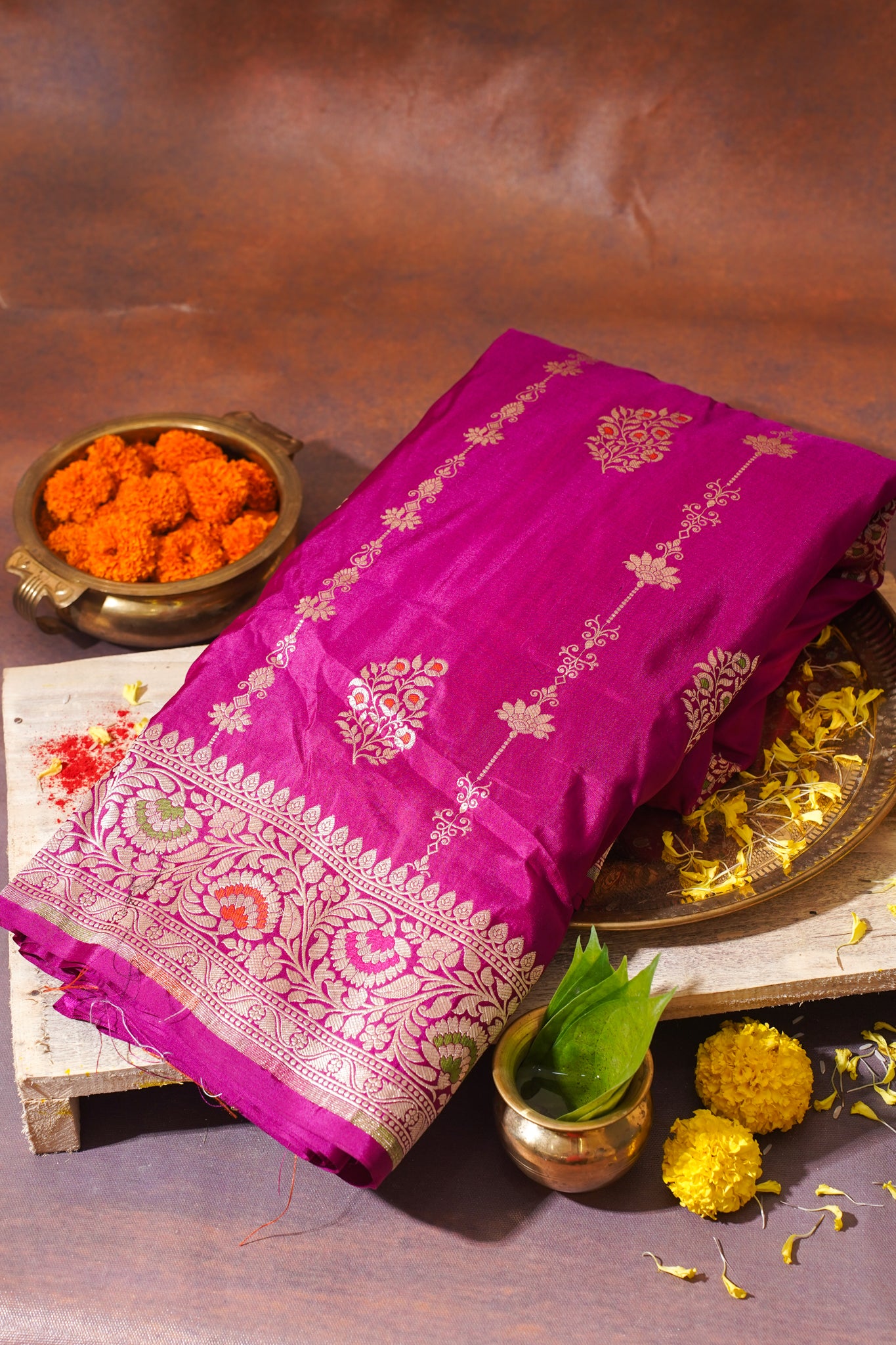 Rani Pink Banarasi Pure Katan Silk Minakari Saree