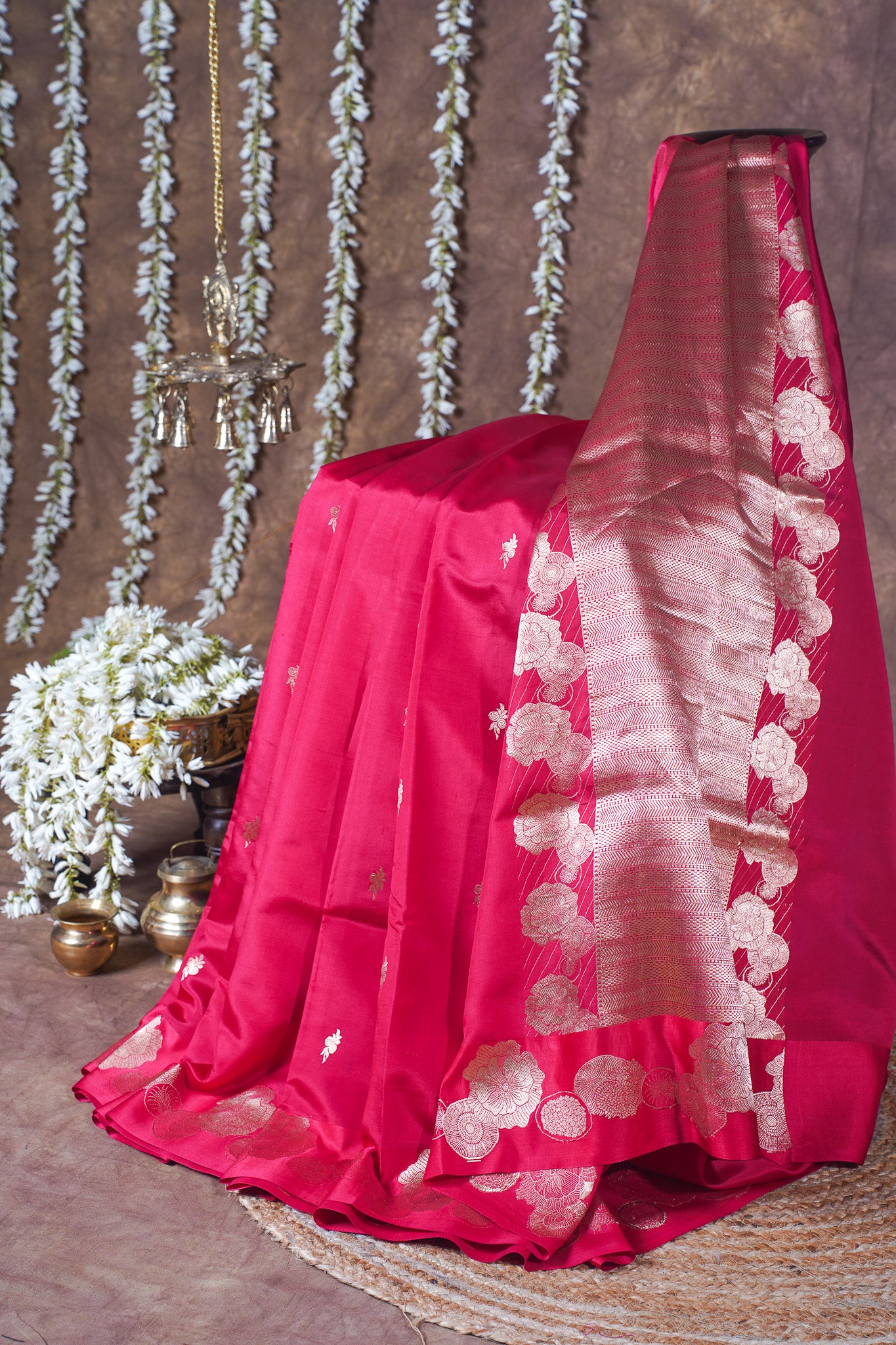 Rani Pink Handloom Pure Silk Banarasi Saree