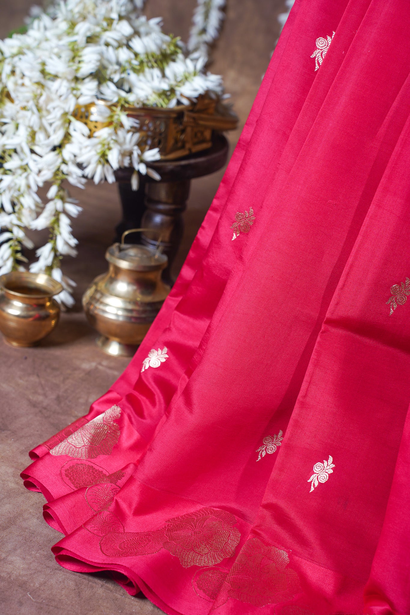 Rani Pink Handloom Pure Silk Banarasi Saree