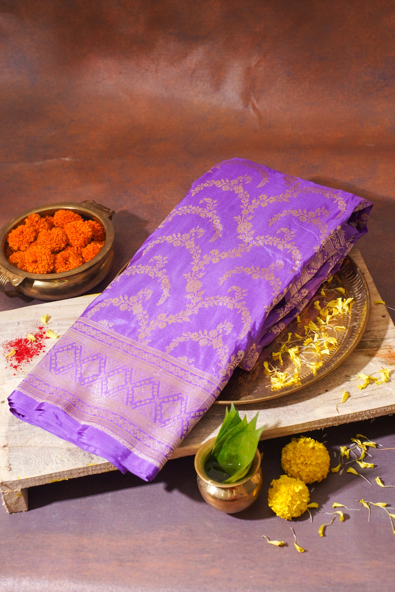 Lavender Banarasi Pure Katan Silk Jaal Saree