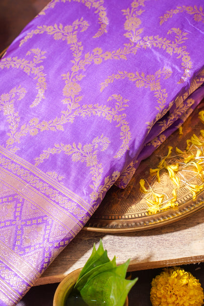 Lavender Banarasi Pure Katan Silk Jaal Saree