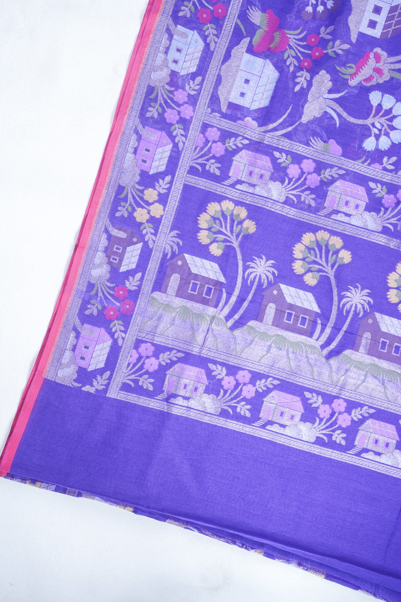 Purple Pure Cotton Silk Jamdani Handwoven Saree