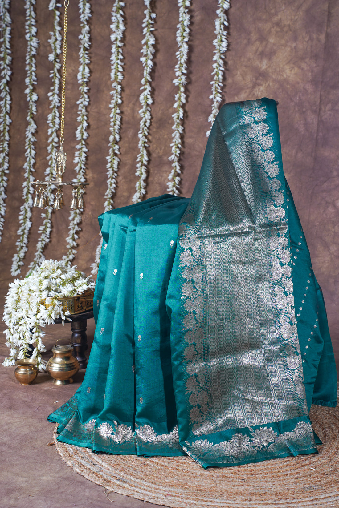 Teal Green Handloom Pure Silk Banarasi Saree