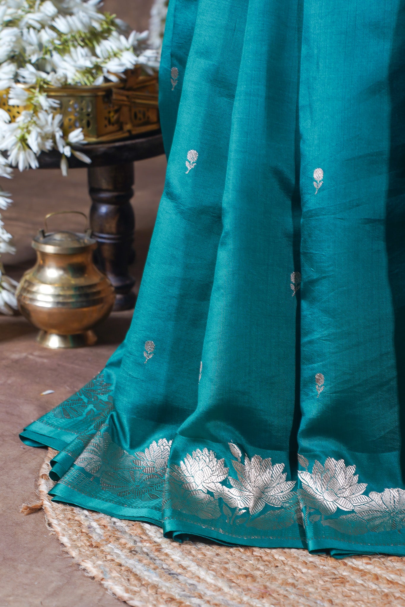 Teal Green Handloom Pure Silk Banarasi Saree