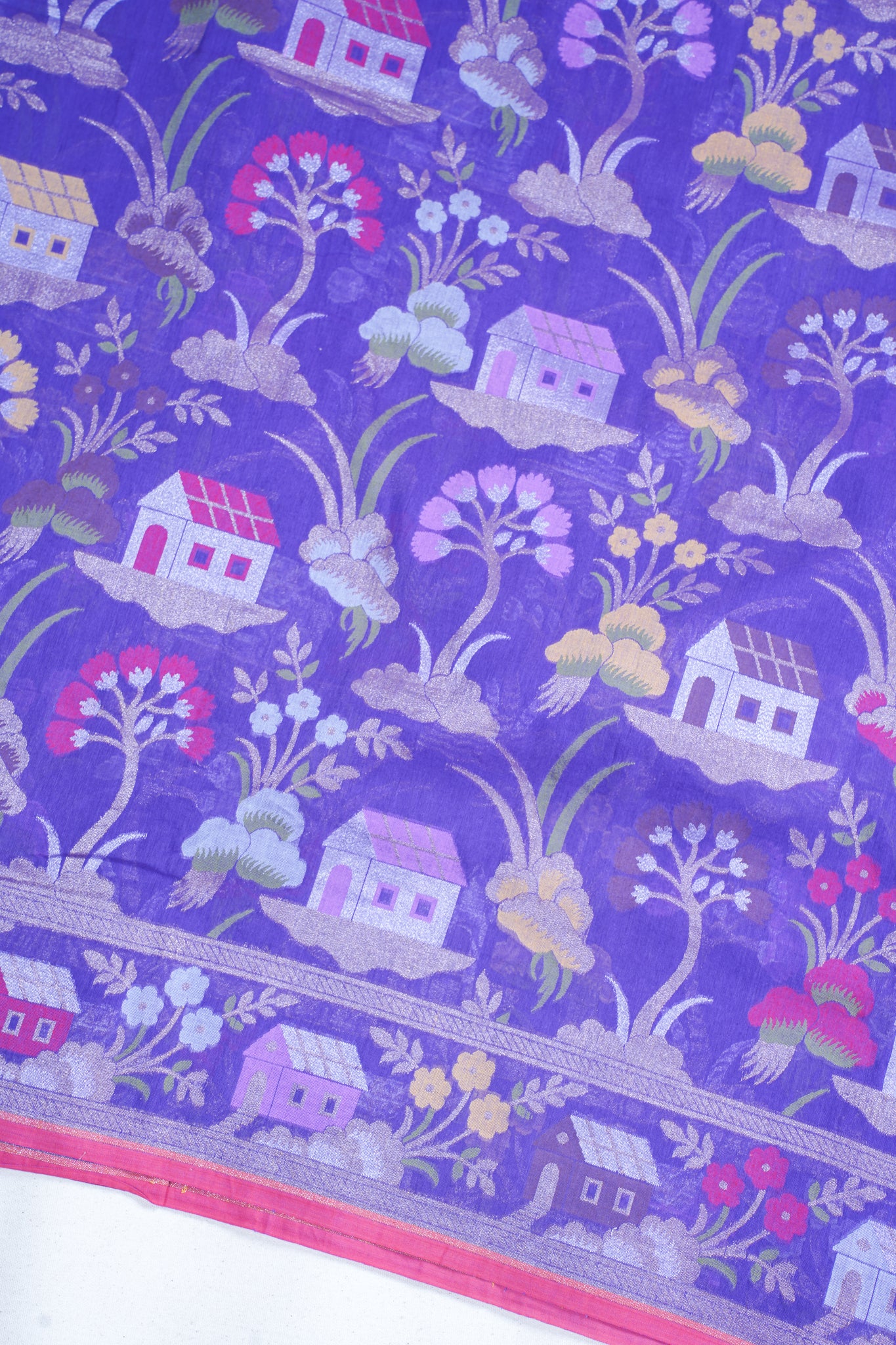 Purple Pure Cotton Silk Jamdani Handwoven Saree