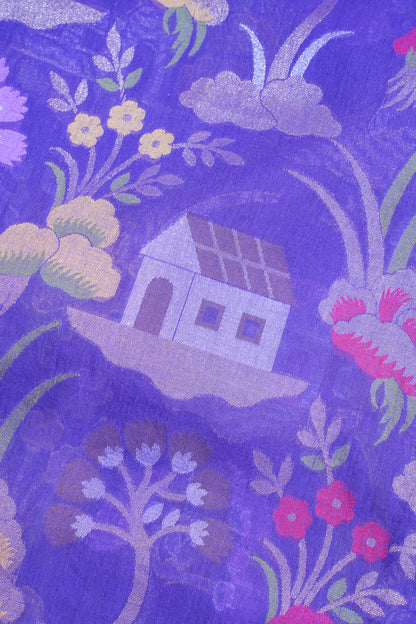 Purple Pure Cotton Silk Jamdani Handwoven Saree