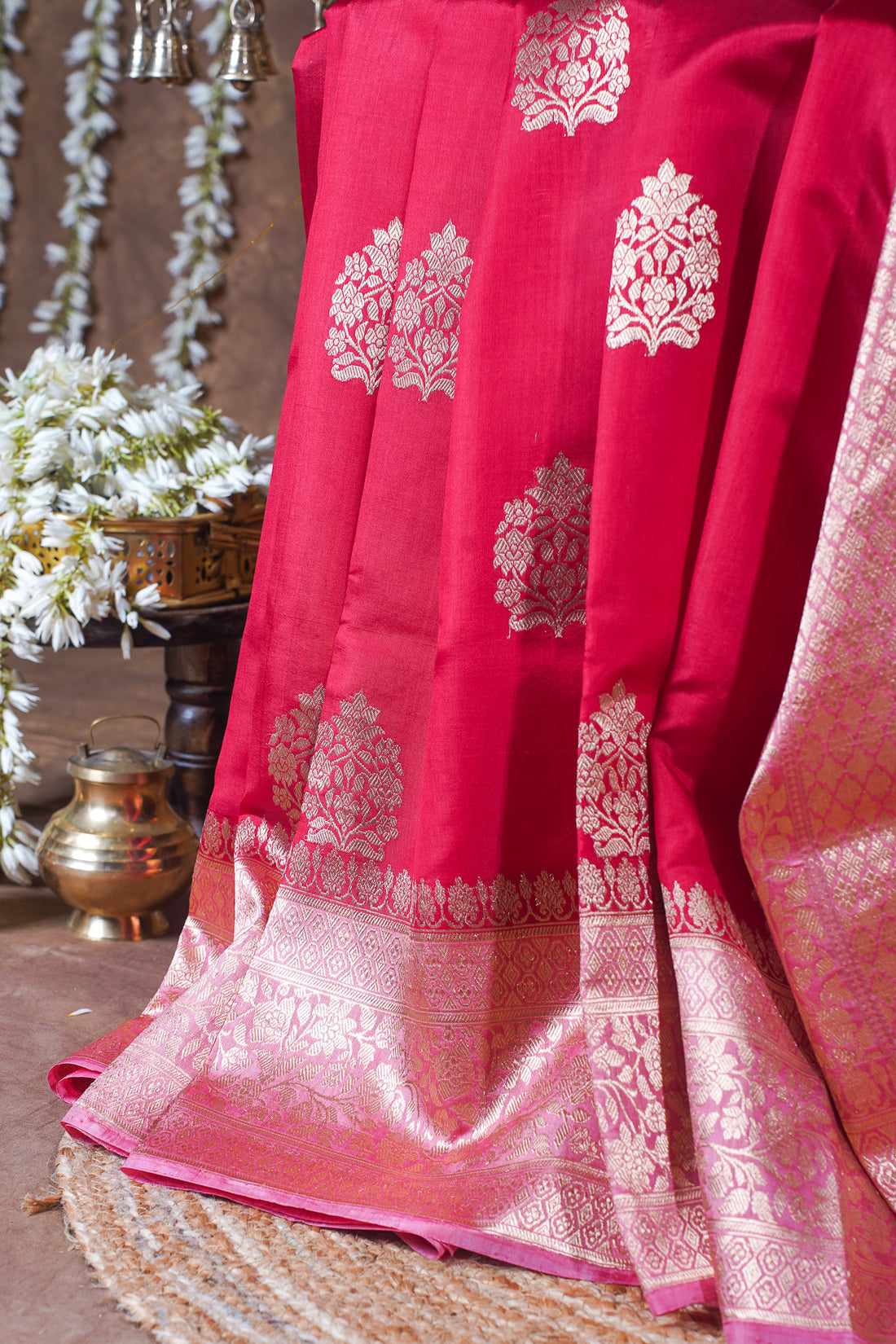 Rani Pink Handloom Pure Silk Banarasi Saree