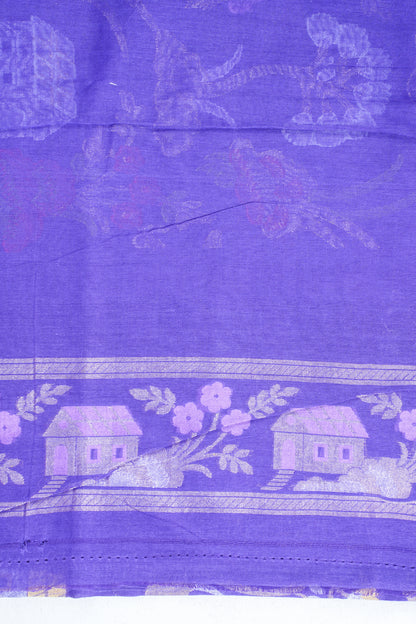 Purple Pure Cotton Silk Jamdani Handwoven Saree
