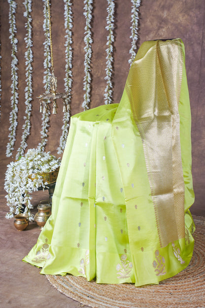 Light Pista Green Handloom Pure Silk Banarasi Saree