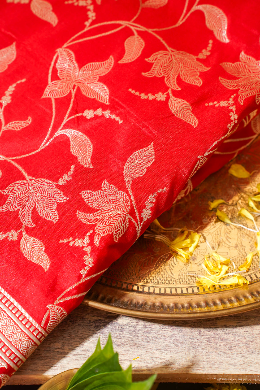 Red Banarasi Pure Katan Silk Jaal Saree