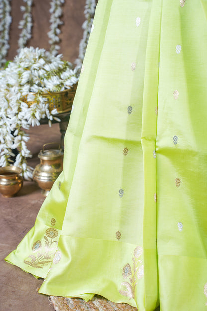 Light Pista Green Handloom Pure Silk Banarasi Saree