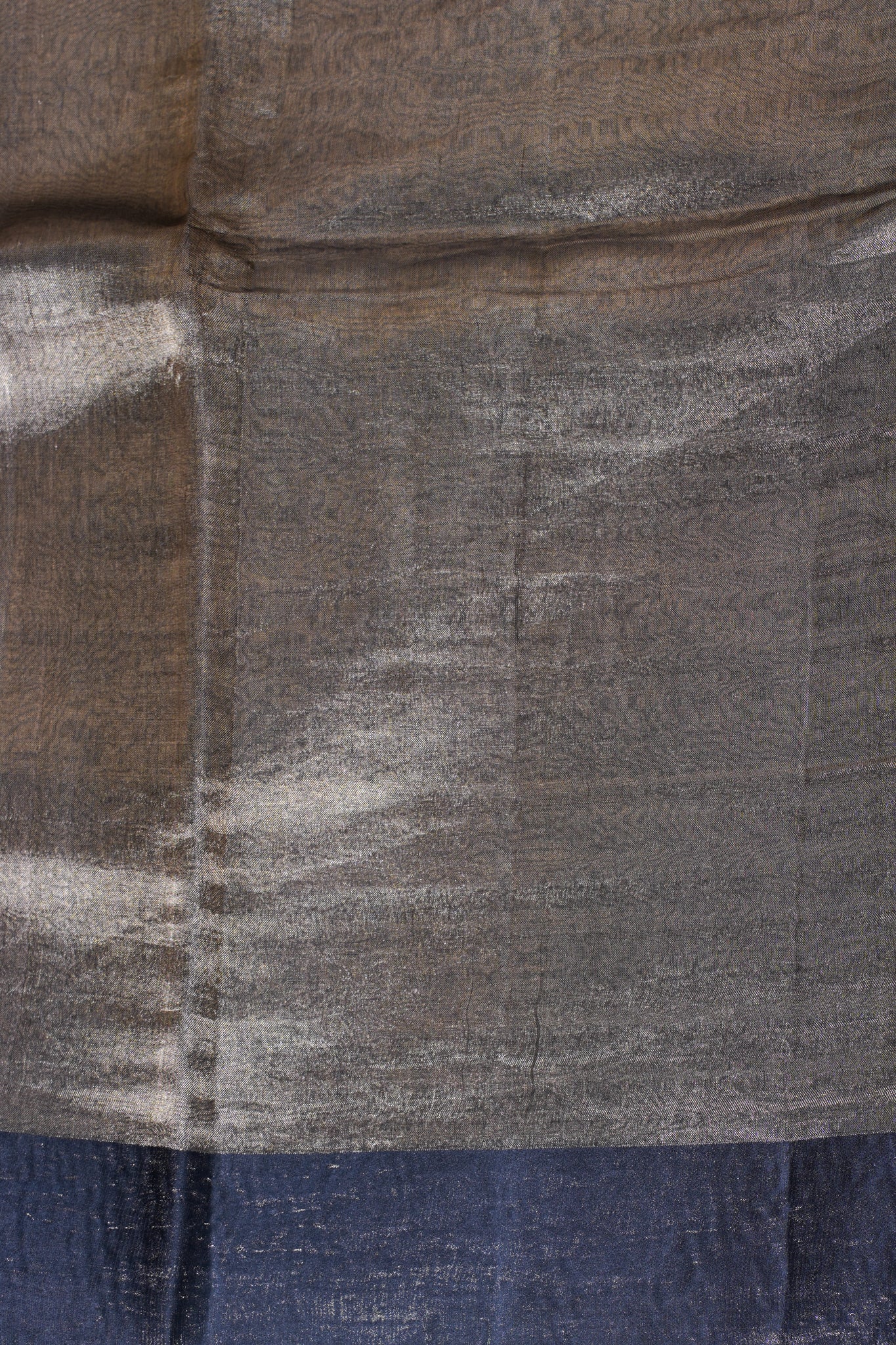 Charcoal Silver Banarasi Tissue Saree with Navy Satin Border