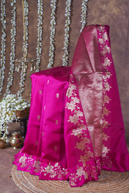 Magenta Pink Handloom Pure Silk Banarasi Saree