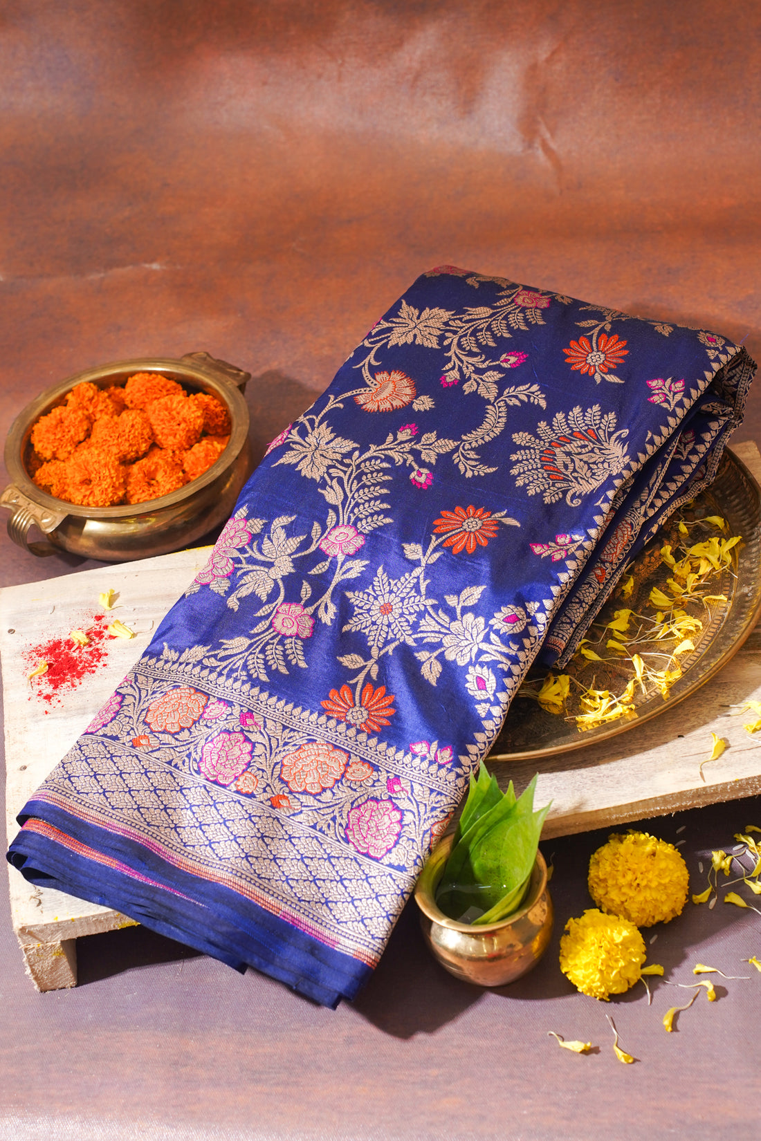 Royal Blue Banarasi Pure Katan Silk Minakari Jaal Saree