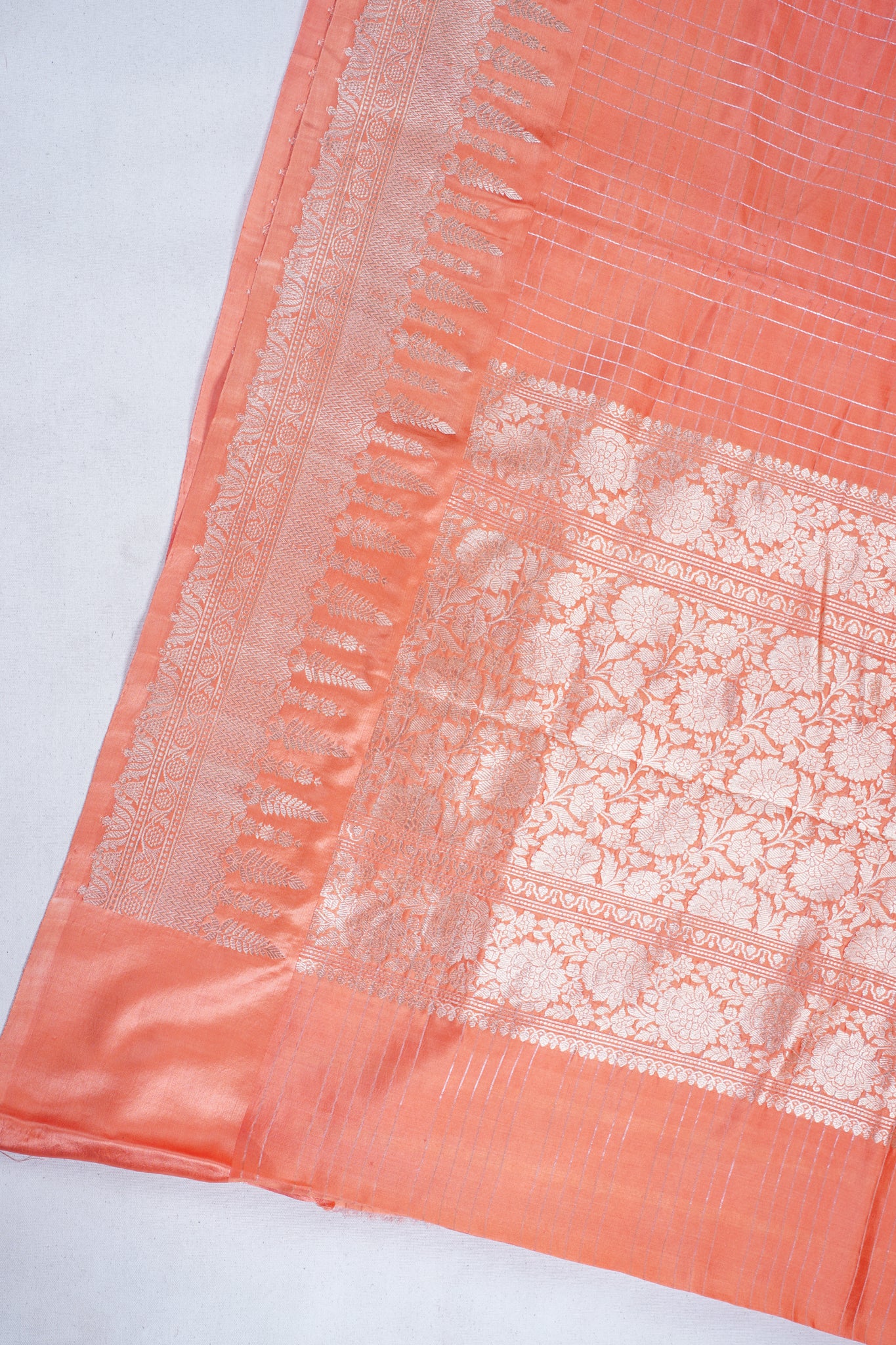 Coral Orange Pure Raw Mango Silk Handwoven Saree