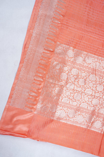Coral Orange Pure Raw Mango Silk Handwoven Saree