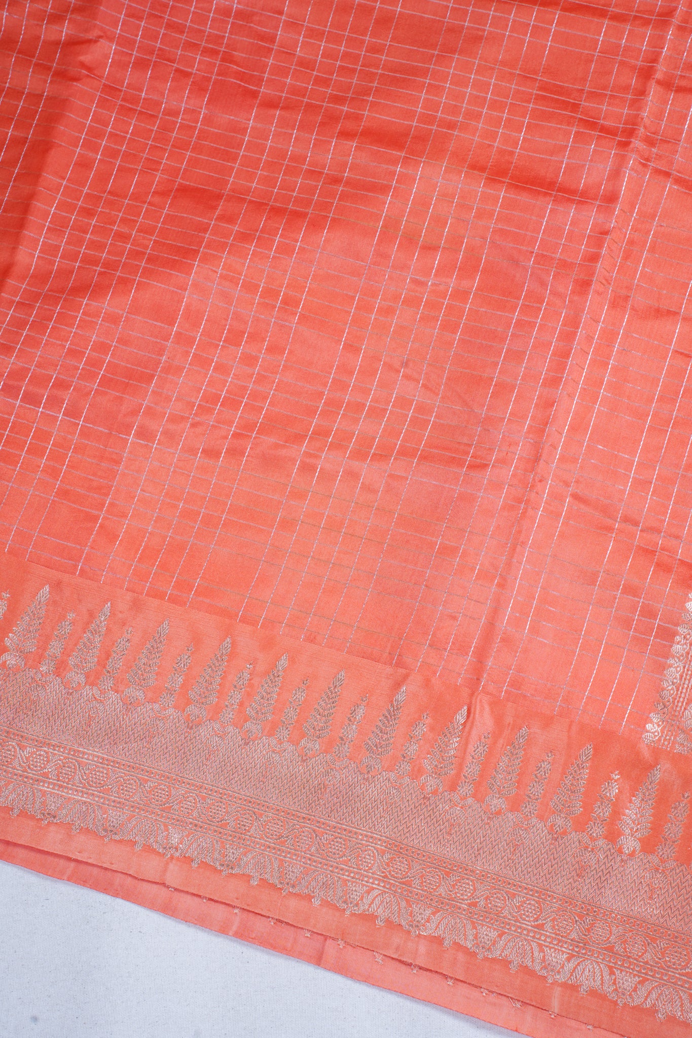 Coral Orange Pure Raw Mango Silk Handwoven Saree