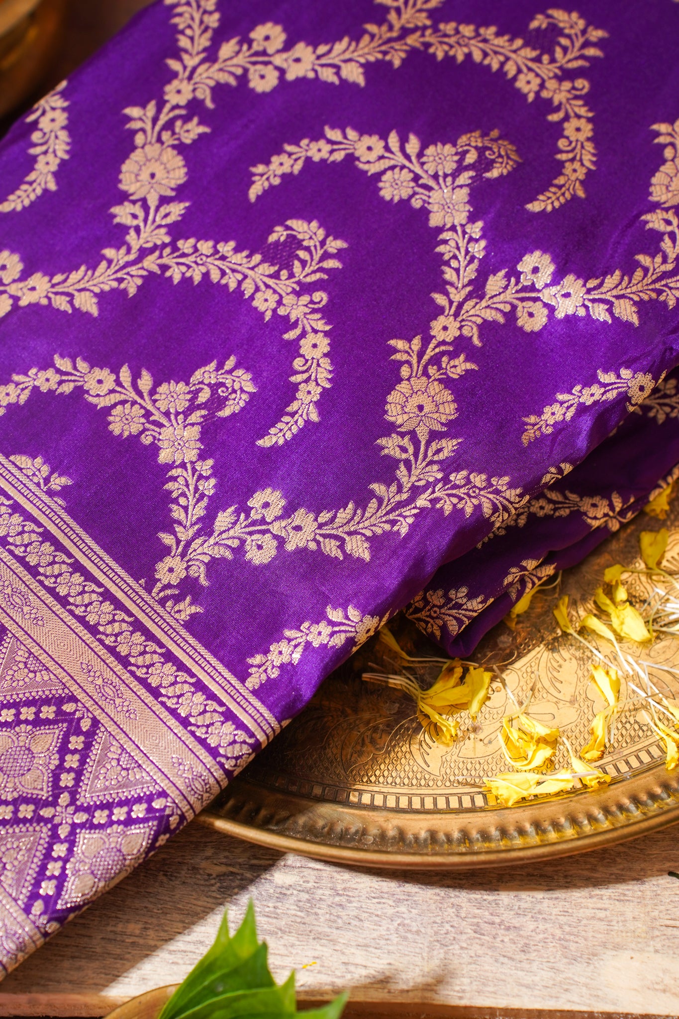 Purple Banarasi Pure Katan Silk Jaal Saree