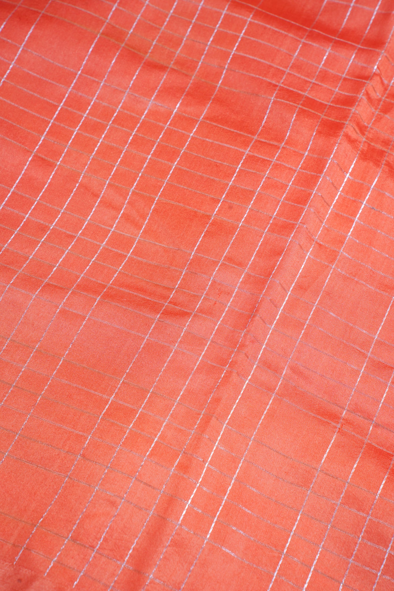 Coral Orange Pure Raw Mango Silk Handwoven Saree