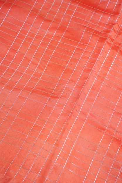 Coral Orange Pure Raw Mango Silk Handwoven Saree