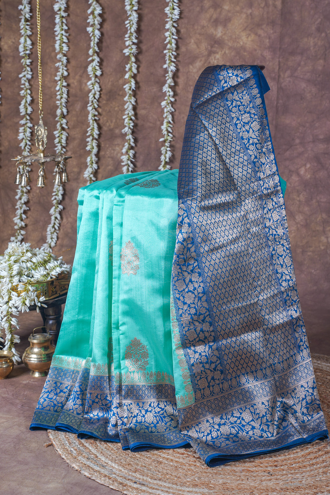 Aqua Blue Handloom Pure Silk Banarasi Saree