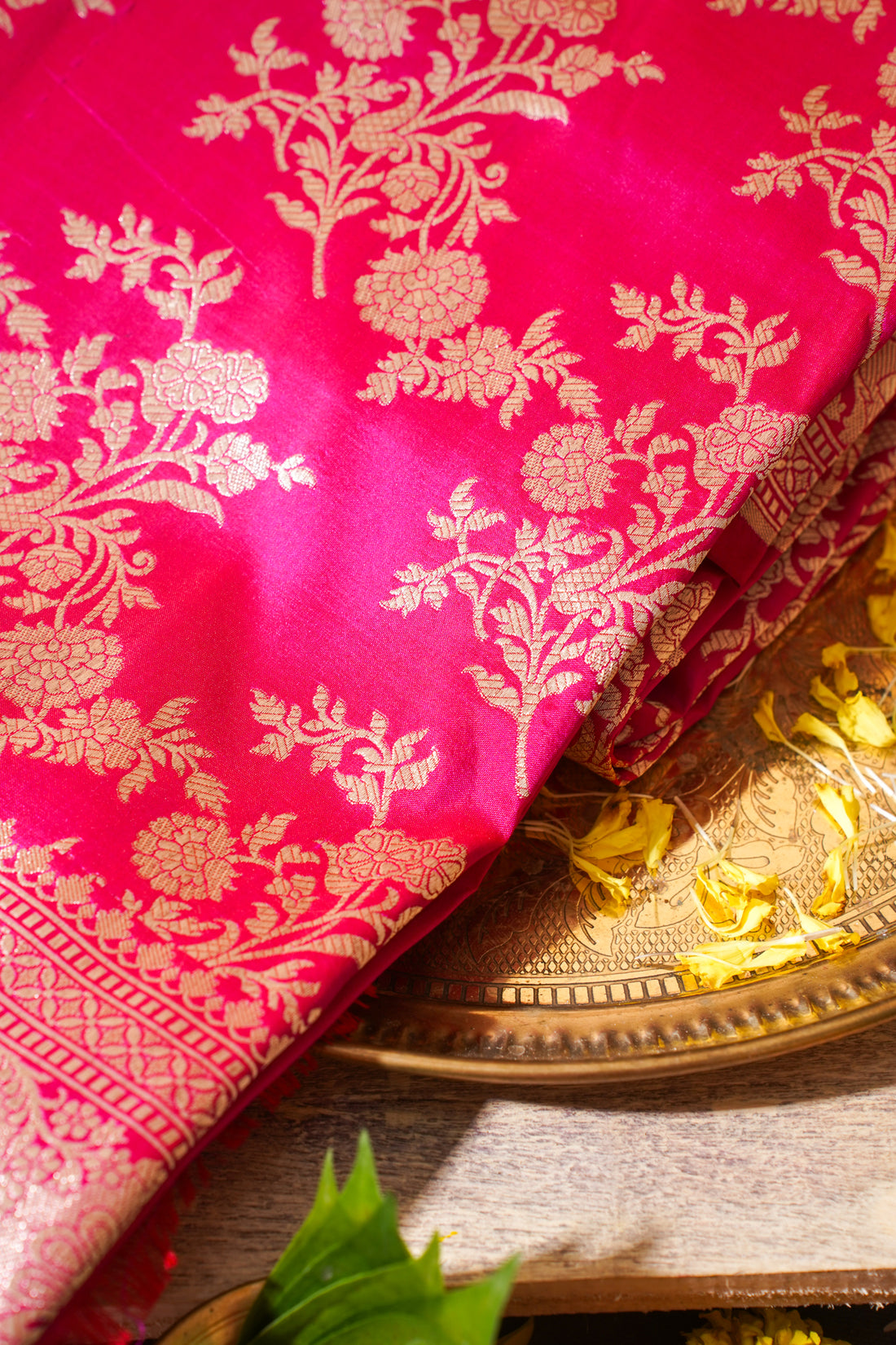Rani Pink Banarasi Pure Katan Silk Jaal Saree