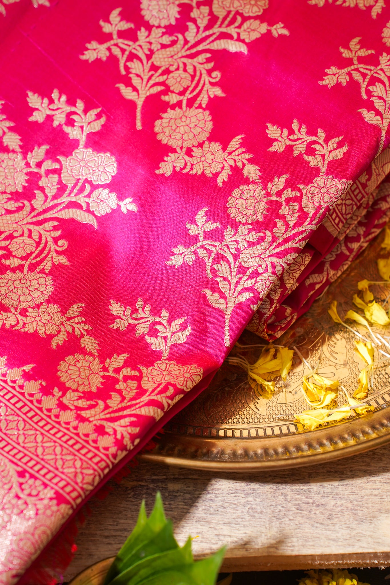Rani Pink Banarasi Pure Katan Silk Jaal Saree