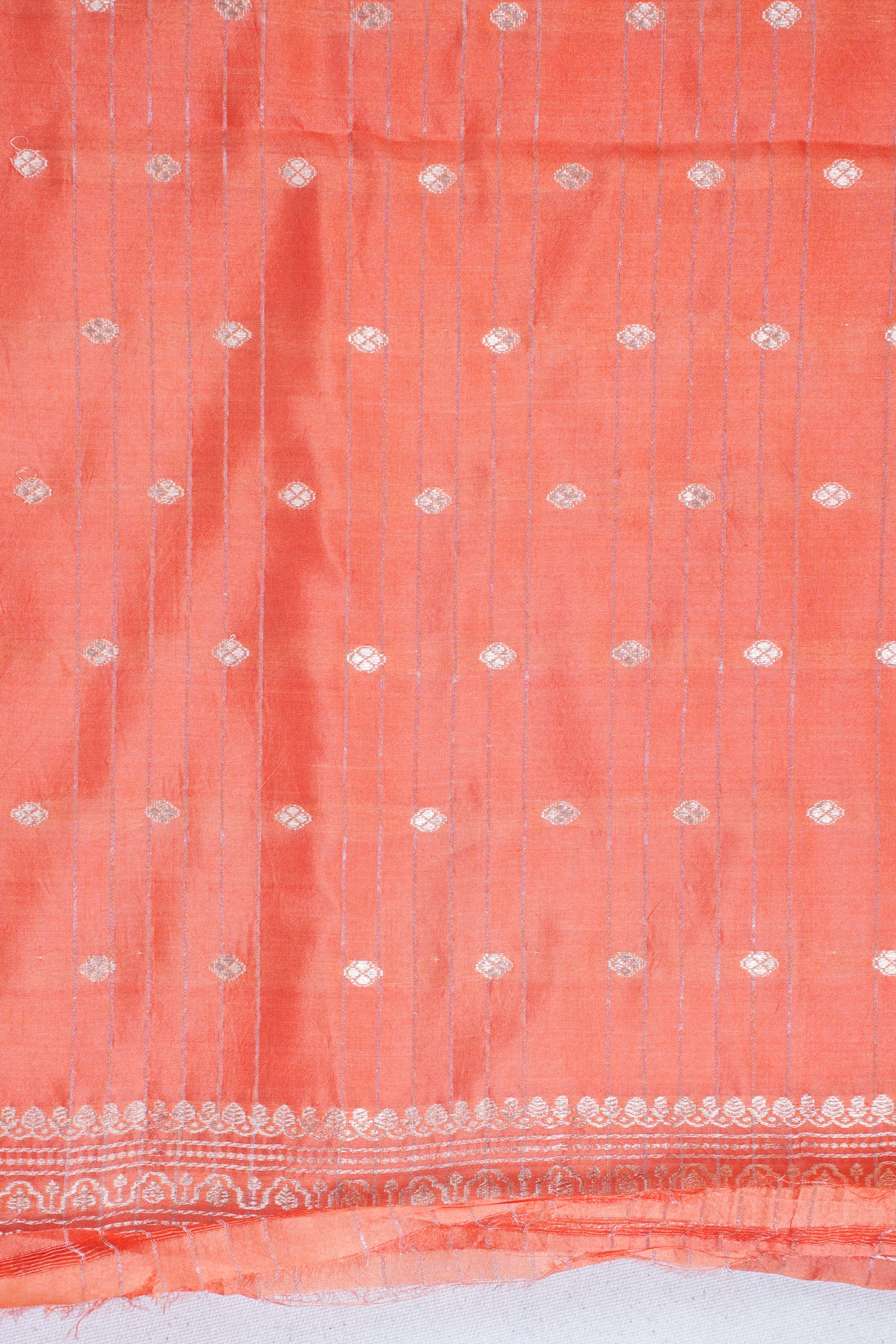 Coral Orange Pure Raw Mango Silk Handwoven Saree