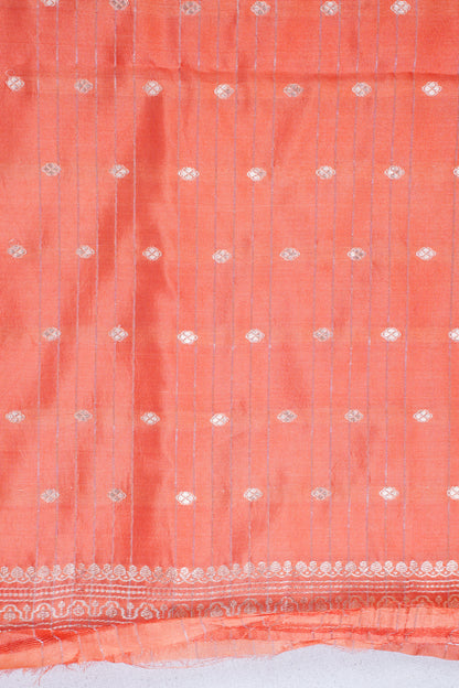 Coral Orange Pure Raw Mango Silk Handwoven Saree