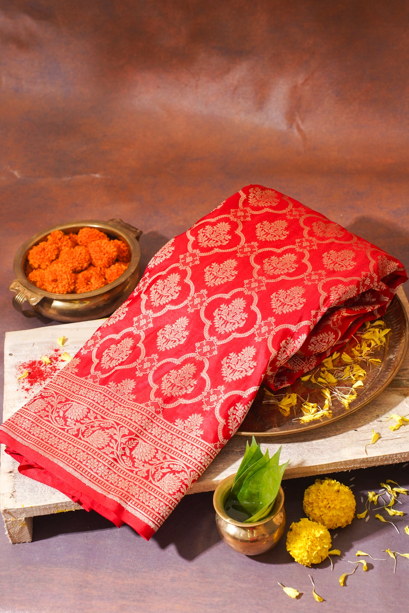 Rani Pink Banarasi Pure Katan Silk Jaal Saree