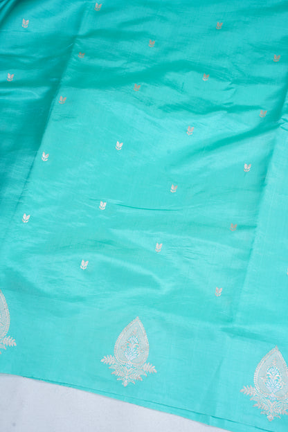 Aqua Green Pure Raw Mango Silk Handwoven Saree