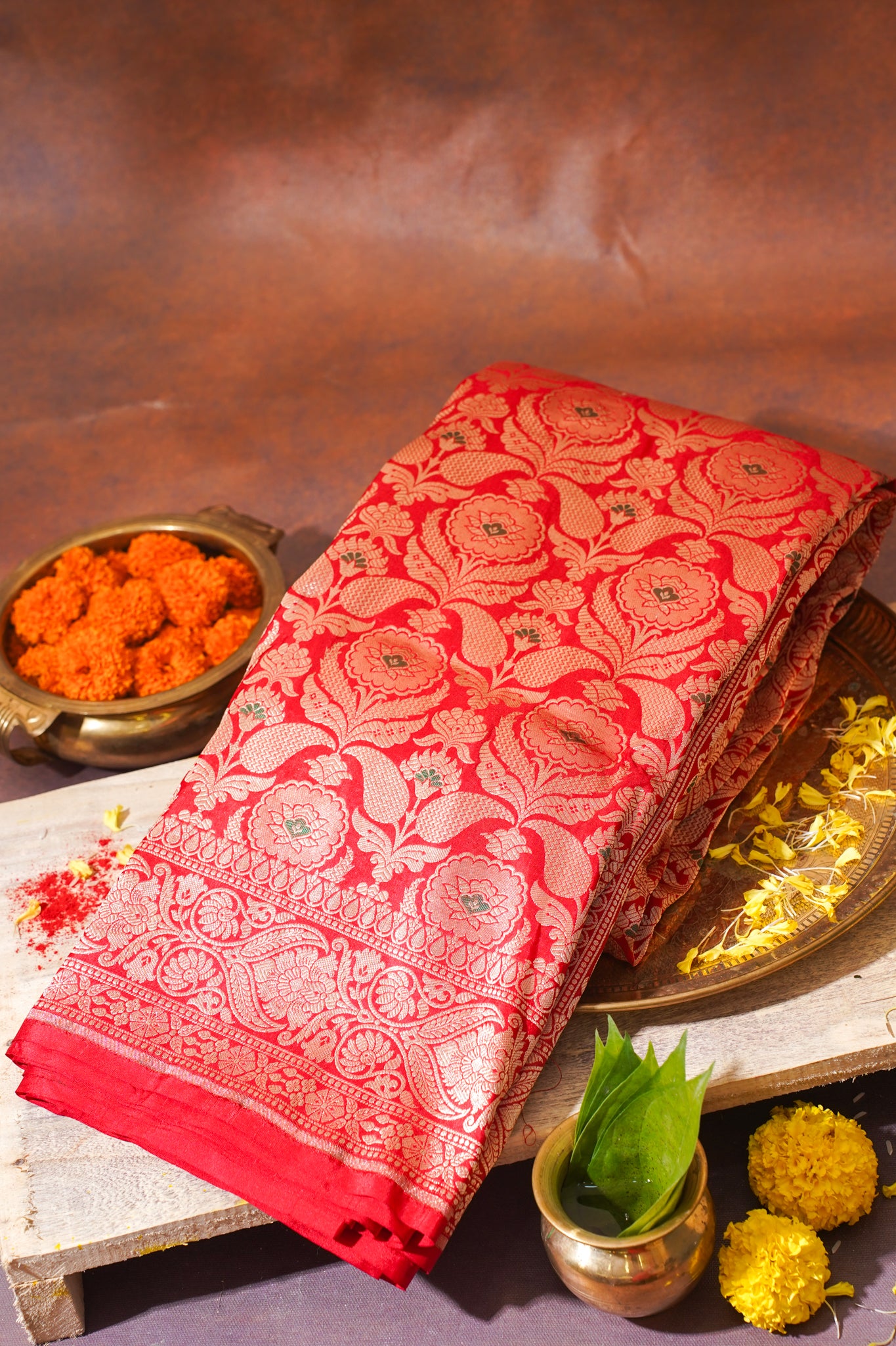 Red Banarasi Pure Katan Silk Minakari Brocade Saree