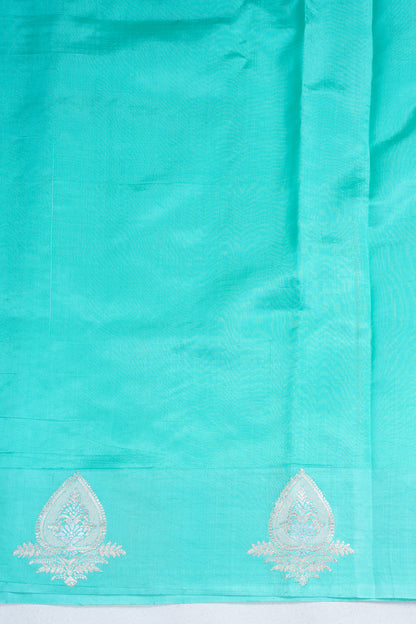 Aqua Green Pure Raw Mango Silk Handwoven Saree