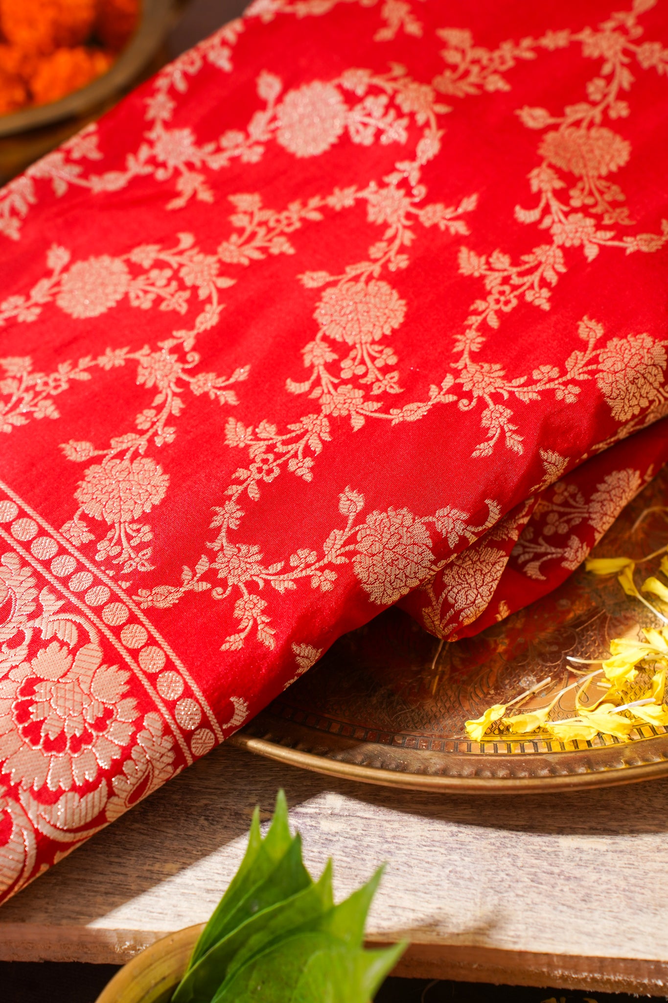Red Banarasi Pure Katan Silk Jaal Saree