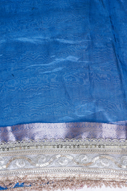 Royal Blue Banarasi Pure Tissue Silk Saree with Sequined Lace Border